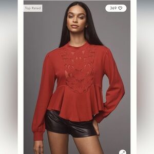 Elegant Red Lace Detail Women's Top